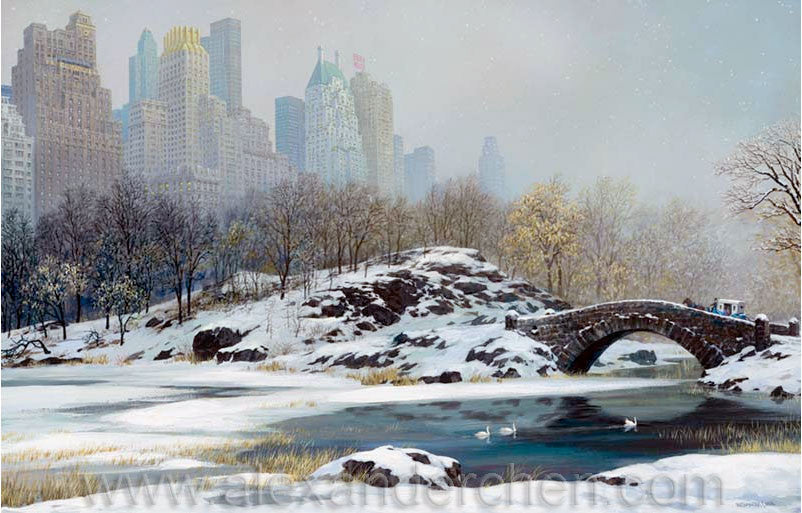 Alexander Chen - Central Park Bridge - Winter (UNFRAMED) - 11.5" x 17.5" Seriolithograph - Artman