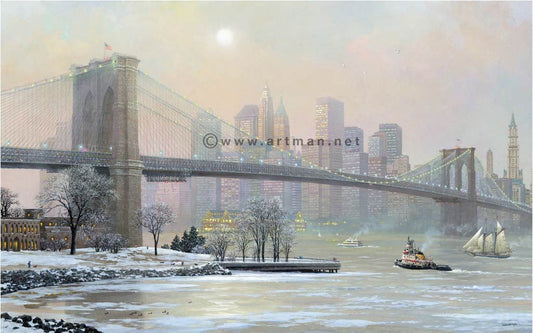 Alexander Chen - Brooklyn Bridge Camber - Winter (UNFRAMED) - 11.5" x 17.5" Seriolithograph - Artman