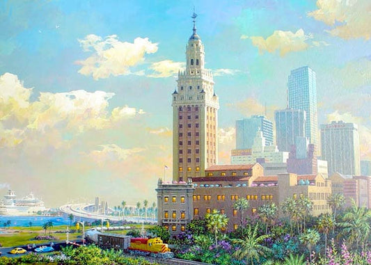 Alexander Chen - Freedom Tower and The Port of Miami (UNFRAMED) - 11.5" x 17.5" Seriolithograph - Artman