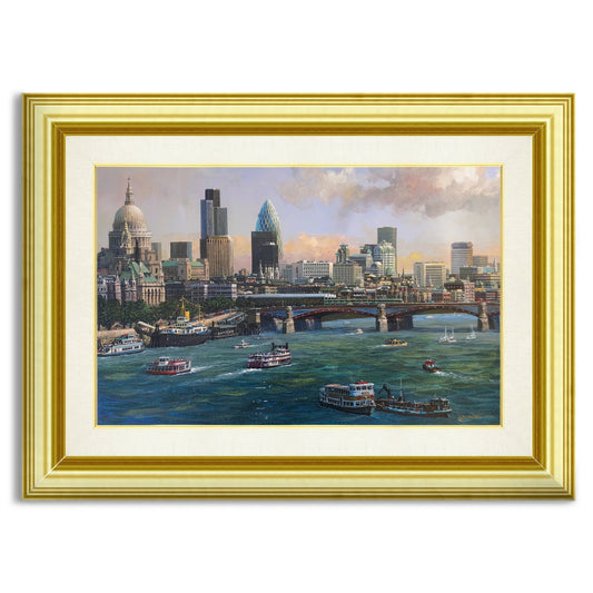 Alexander Chen - London View from Waterloo Bridge (UNFRAMED) - 16" x 24" - Giclee on Canvas - Hand Embellished
