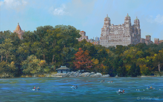Central Park Lake Fall (UNFRAMED) by Alexander Chen - 11.5" x 17.5" Seriolithograph - Artman