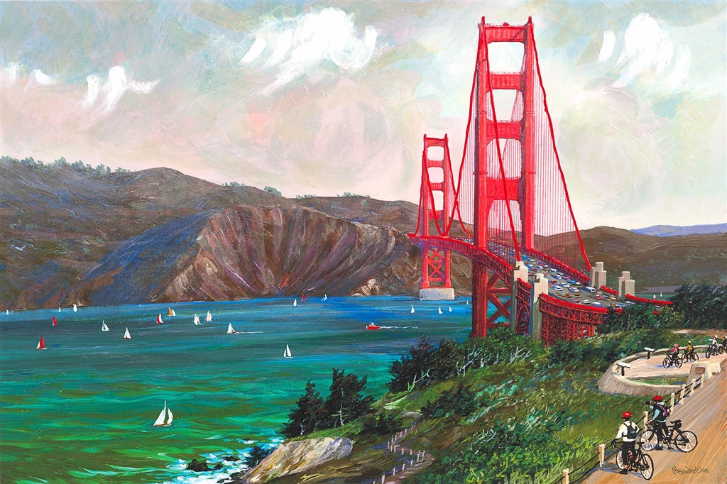 Golden Gate Bike Ride (UNFRAMED) by Alexander Chen - Seriolithograph | Giclee - Artman