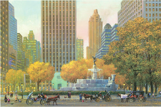 New York Pulitzer Fountain (UNFRAMED) by Alexander Chen - 11.5" x 17.5" Seriolithograph - Artman